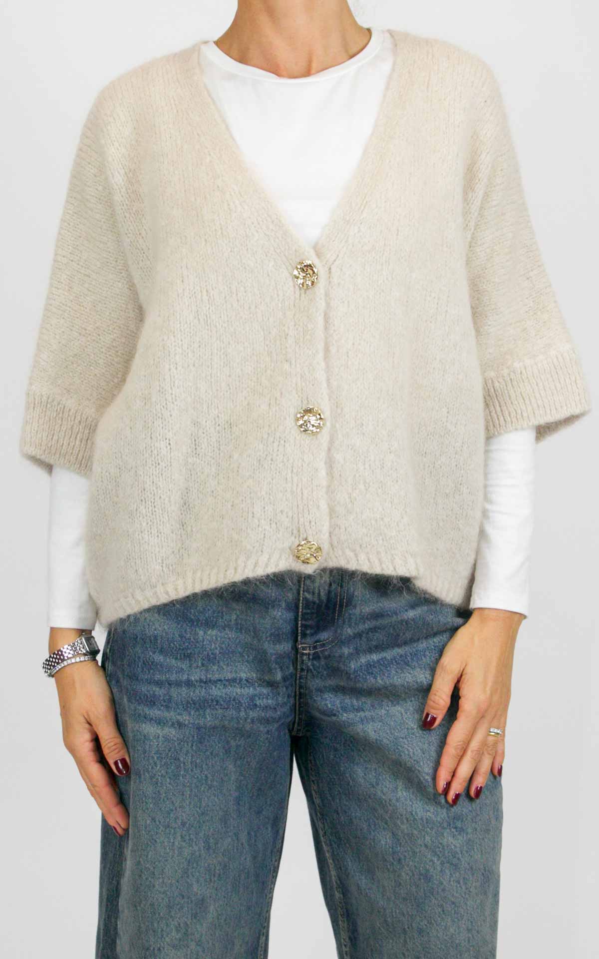 Off-On - Cardigan bottone oro - Burro