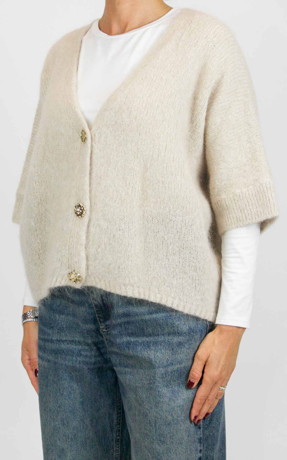 Off-On - Cardigan bottone oro - Burro
