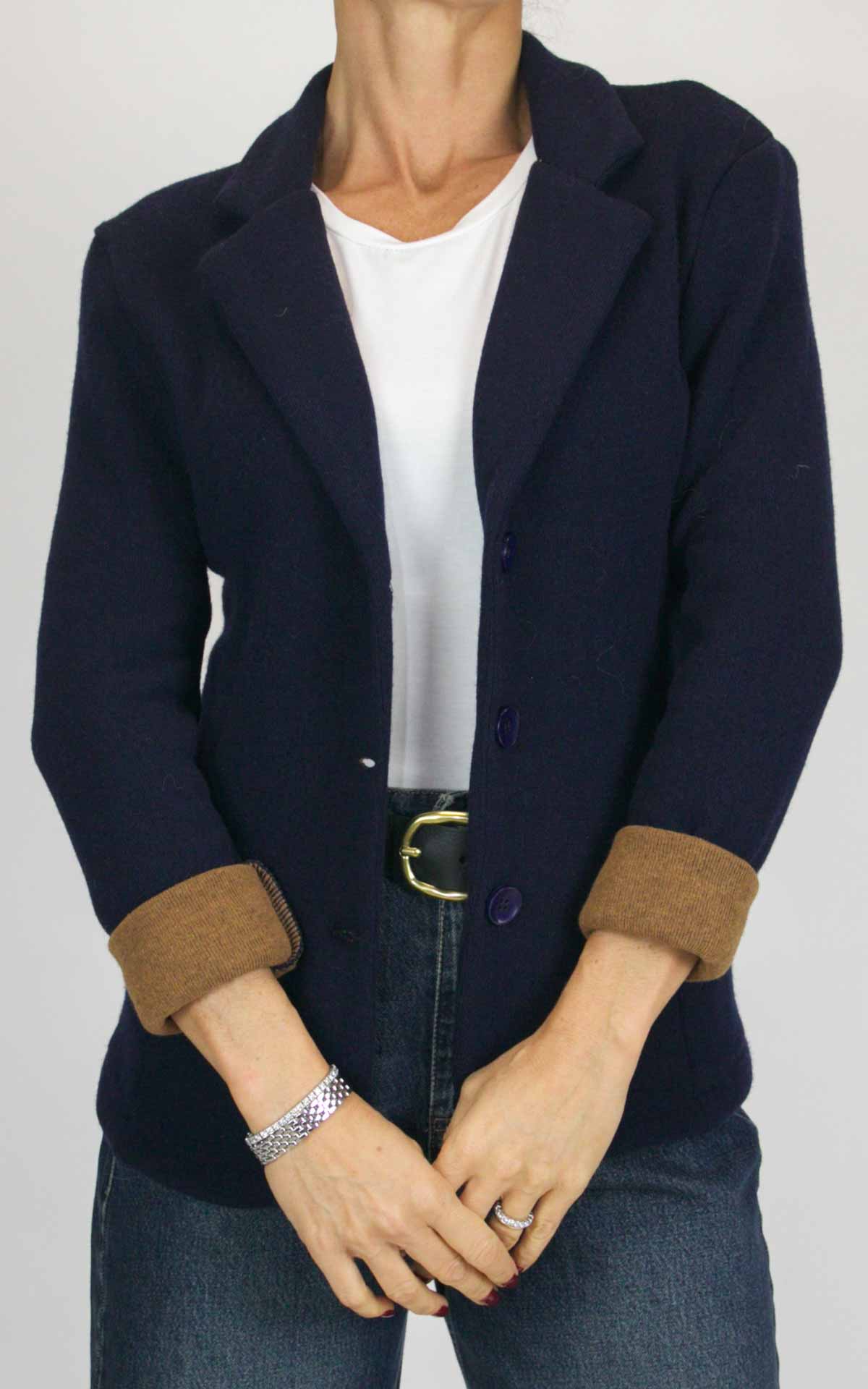 Off-On - Giacca bicolore misto lana - Blu / camel