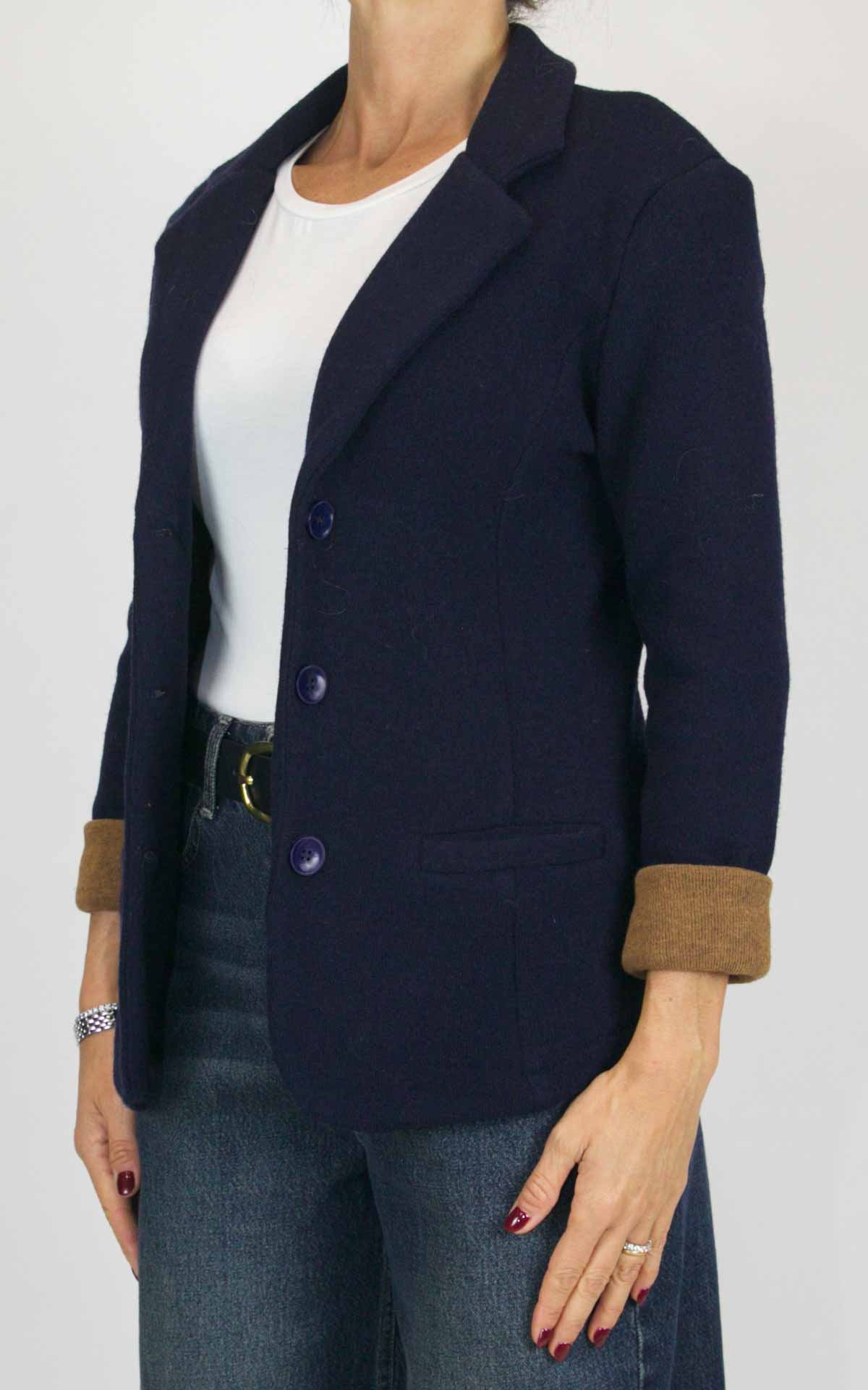 Off-On - Giacca bicolore misto lana - Blu / camel