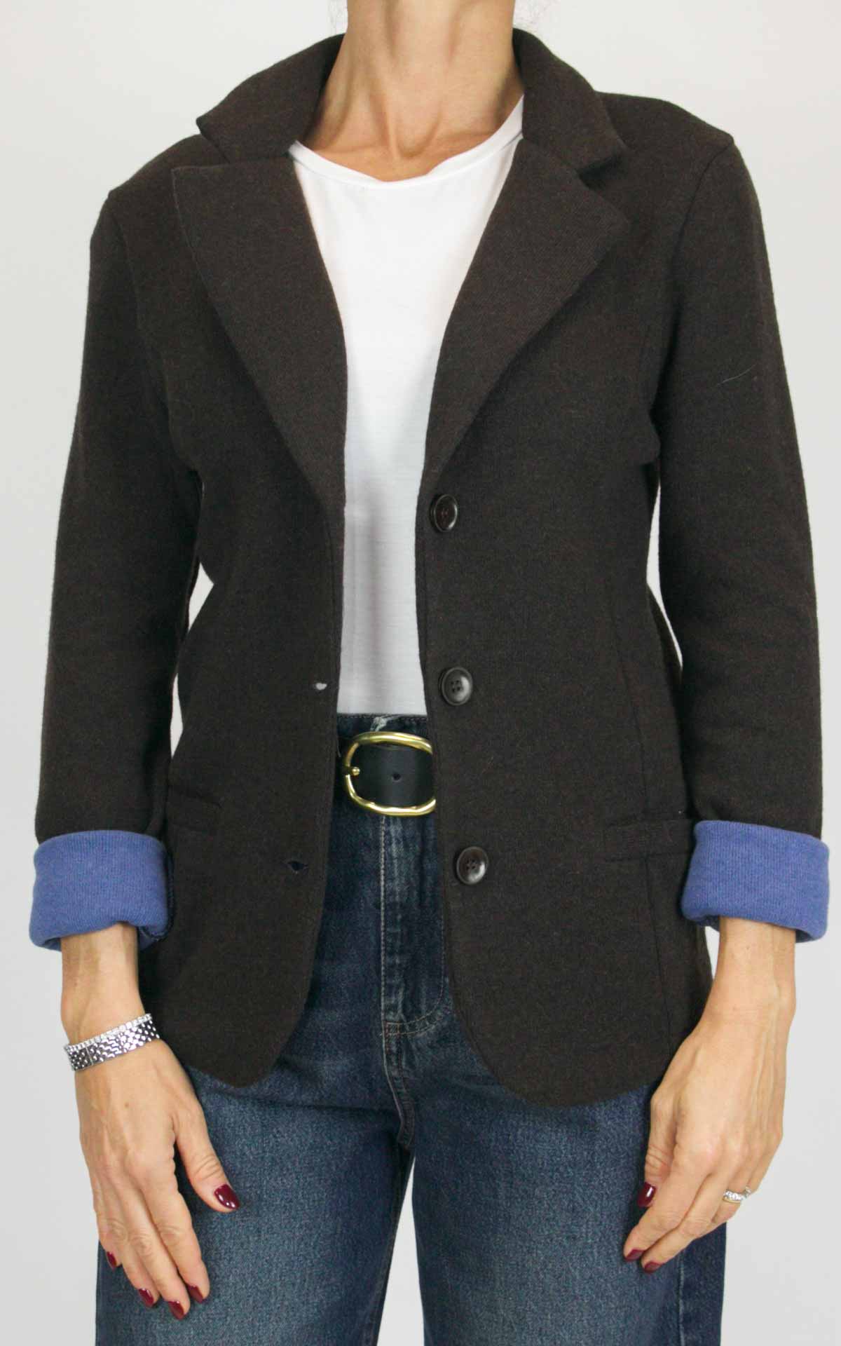 Off-On - Giacca bicolore misto lana - Moro / celeste