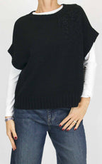 Initial - Gilet decoro fiore - Nero
