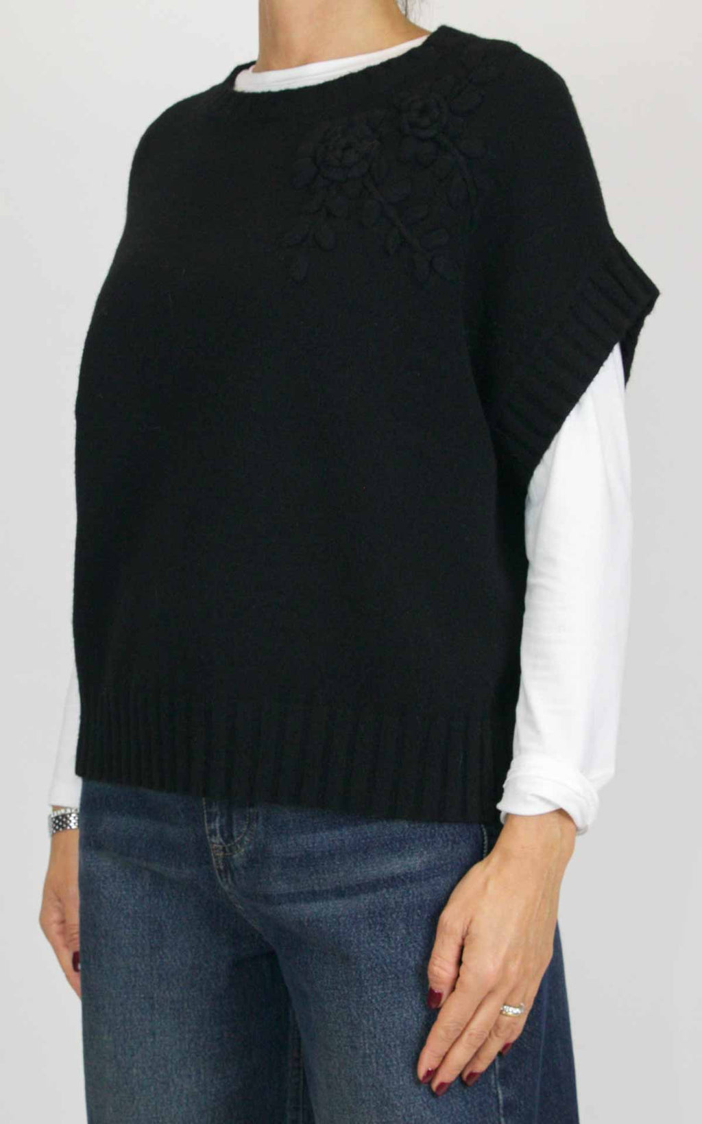 Initial - Gilet decoro fiore - Nero