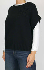 Initial - Gilet decoro fiore - Nero