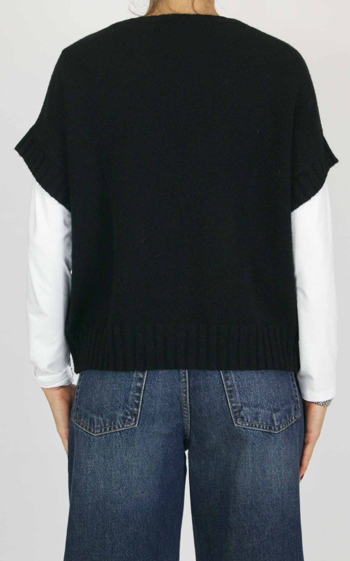 Initial - Gilet decoro fiore - Nero
