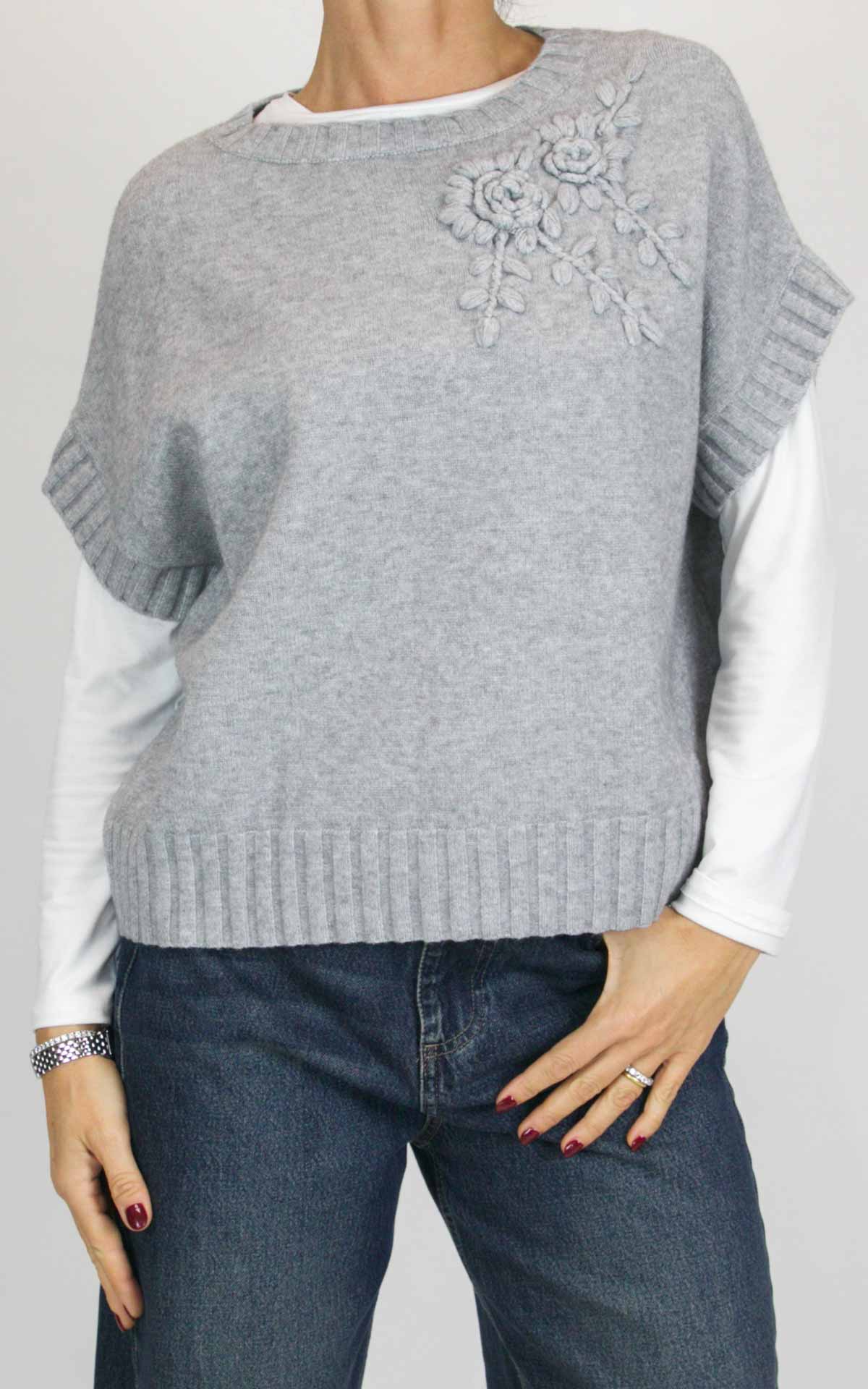 Initial - Gilet decoro fiore - Grigio
