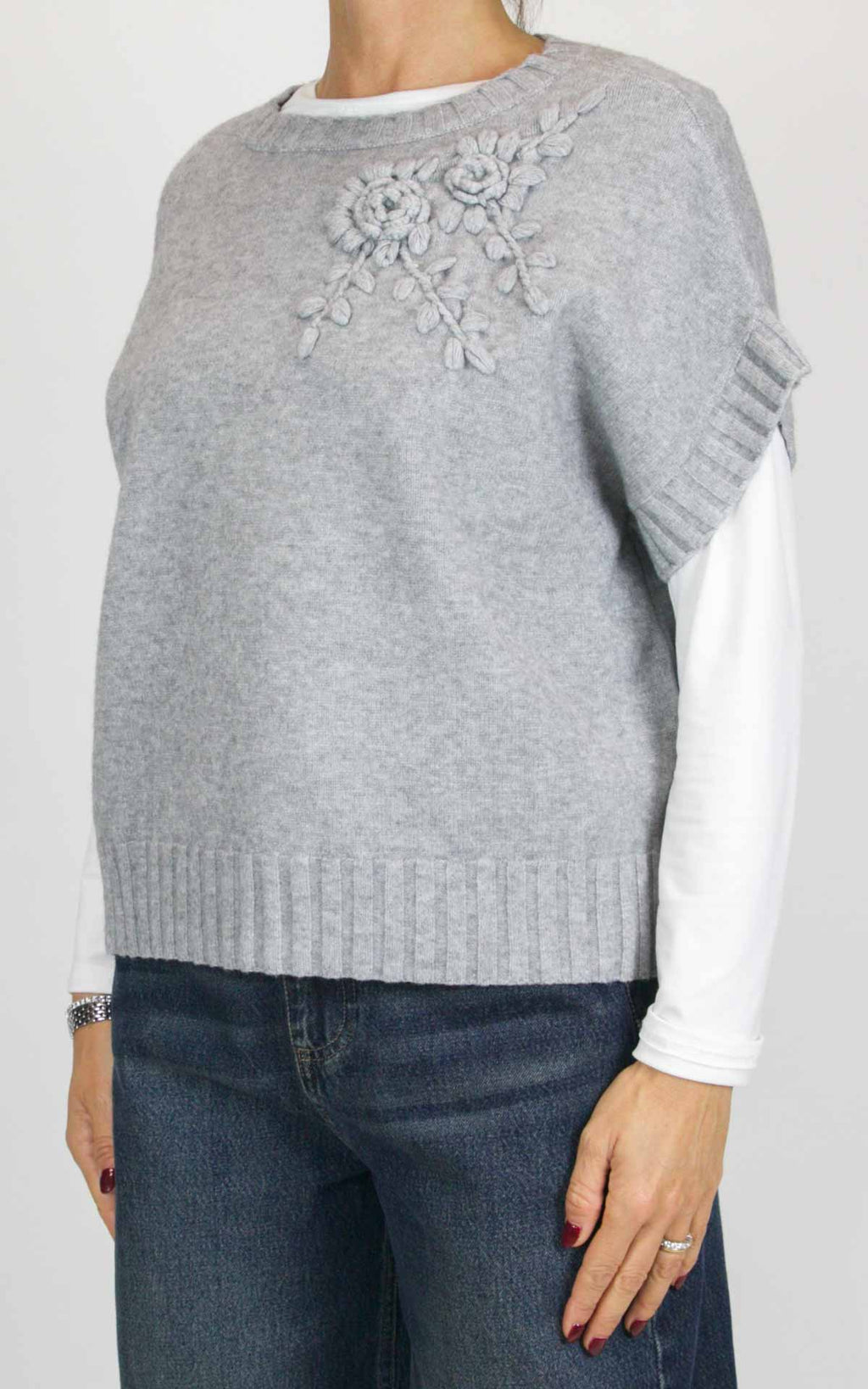 Initial - Gilet decoro fiore - Grigio