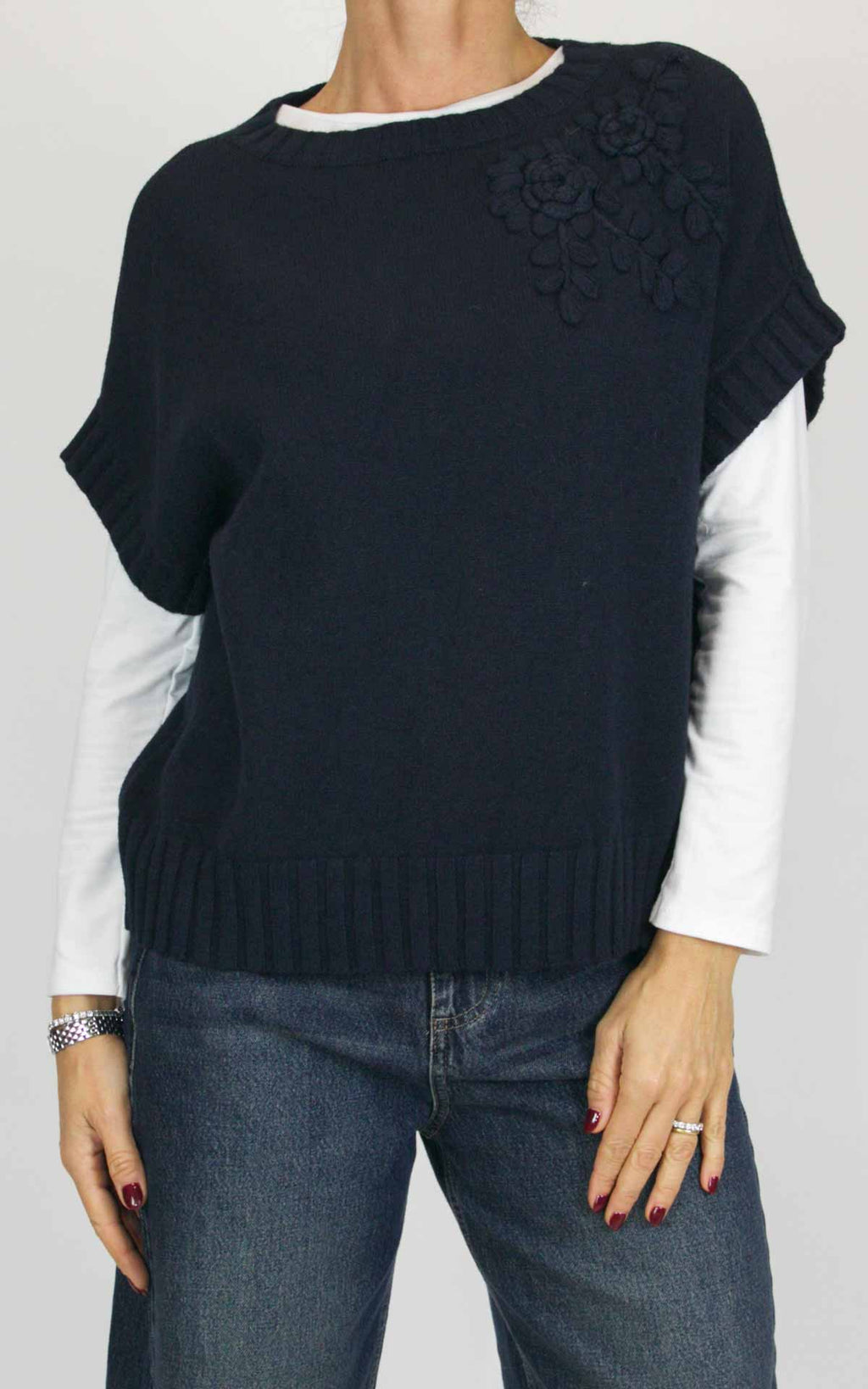 Initial - Gilet decoro fiore - Blu