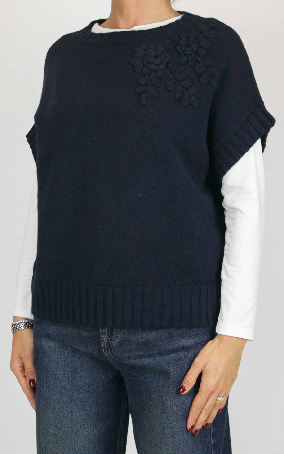Initial - Gilet decoro fiore - Blu