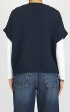 Initial - Gilet decoro fiore - Blu