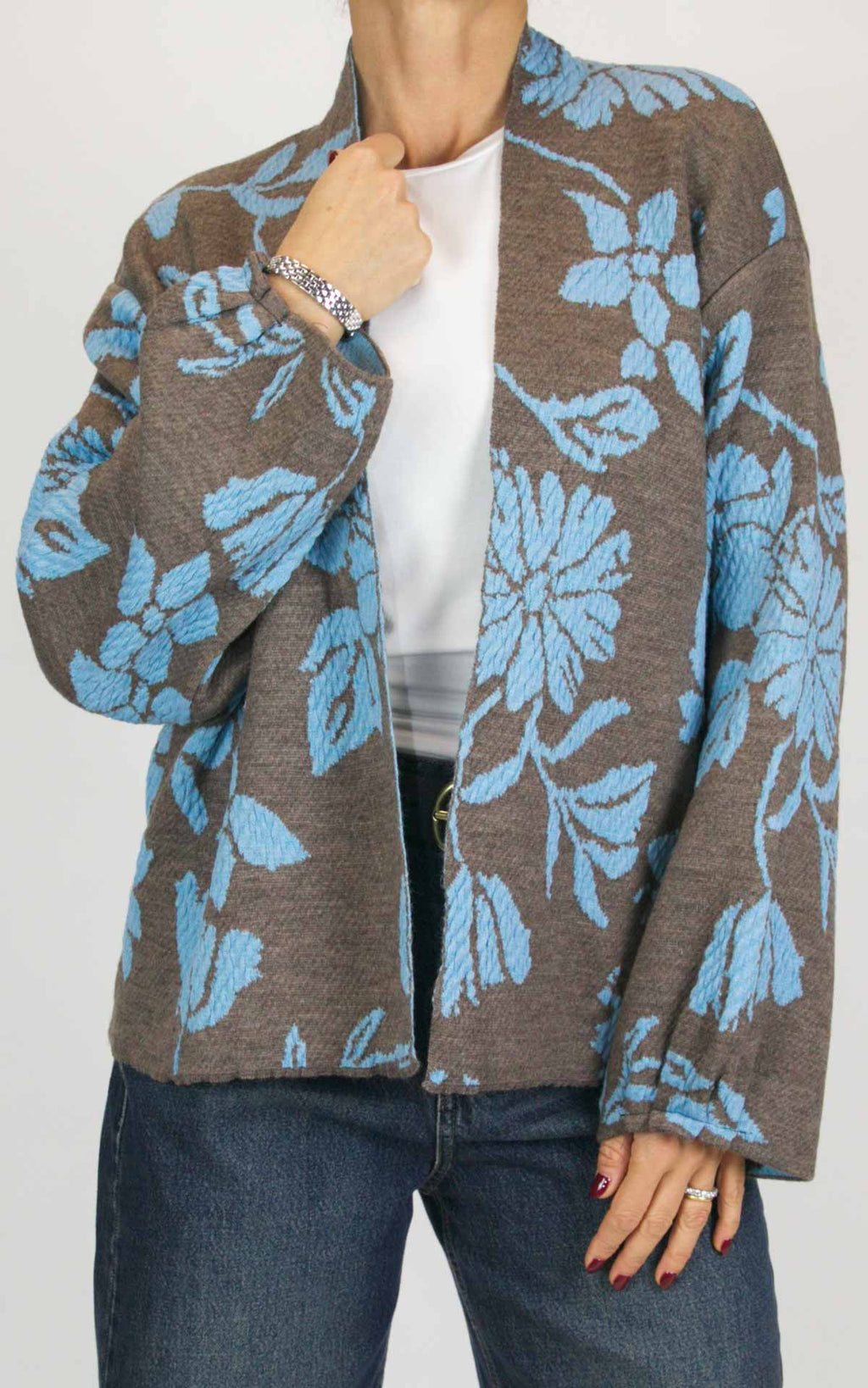 Off-On - Cardigan jacquard - Tortora / celeste
