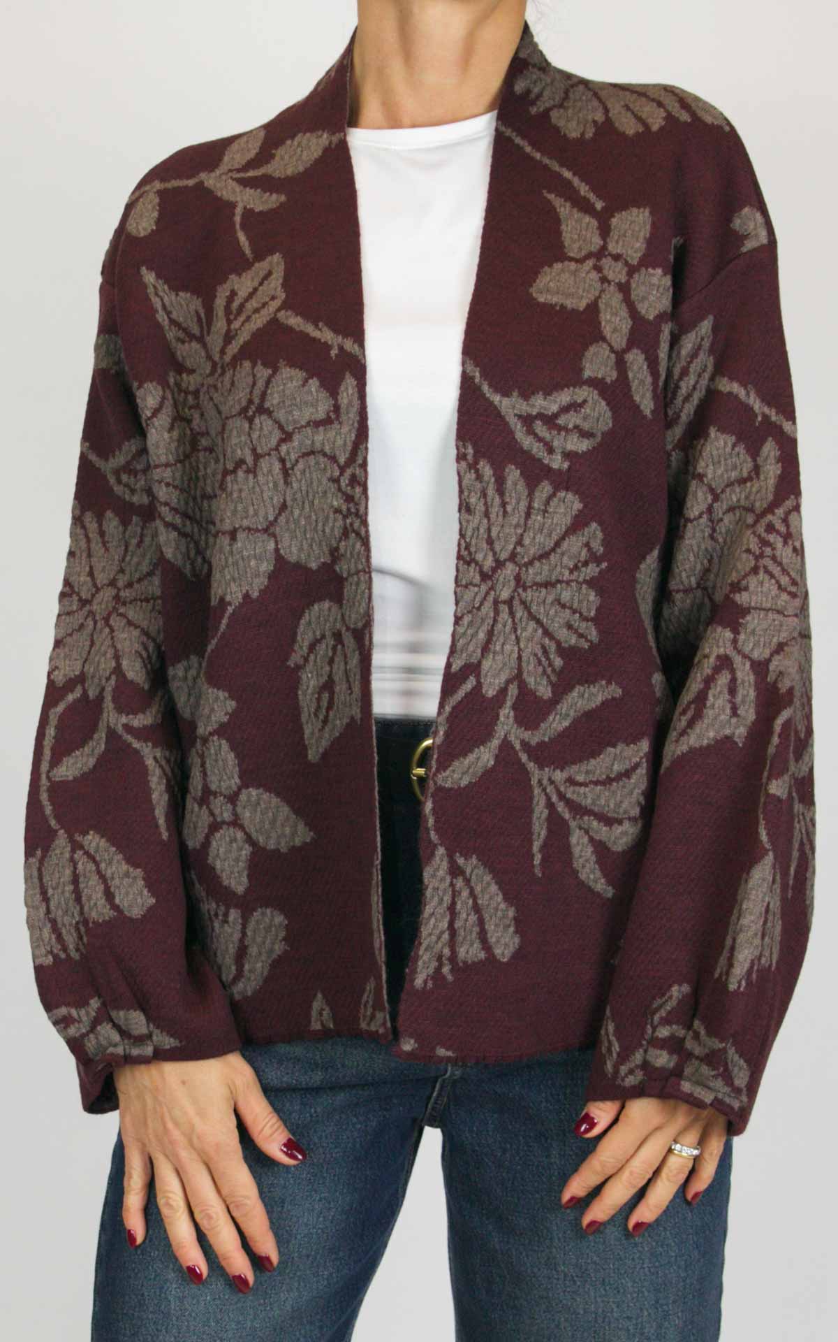 Off-On - Cardigan jacquard - Bordeaux / tortora