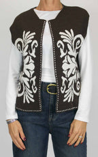 Off-on - Gilet aperto jacquard - Moro / panna