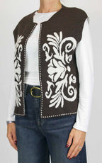 Off-on - Gilet aperto jacquard - Moro / panna