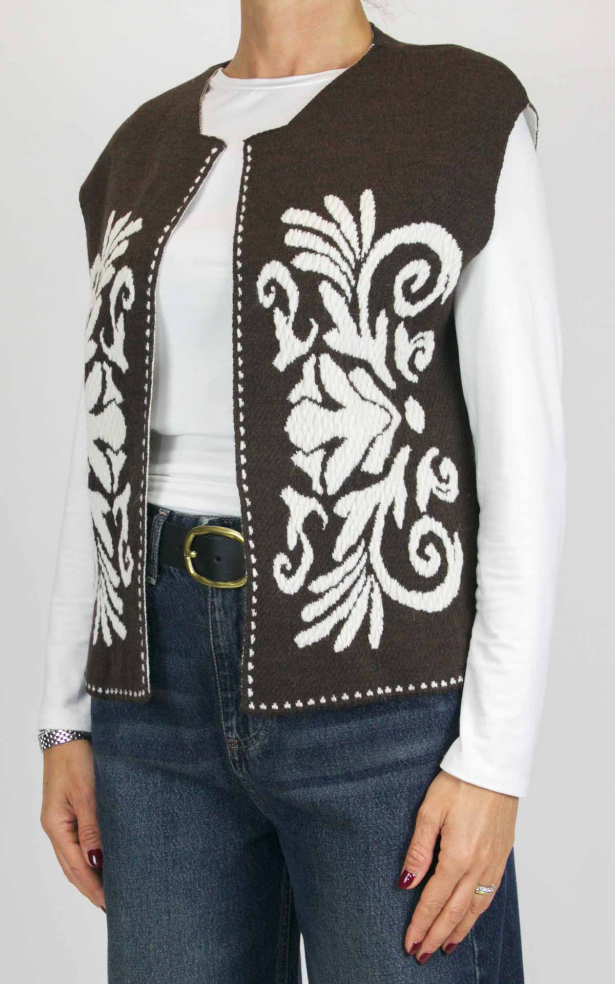 Off-on - Gilet aperto jacquard - Moro / panna