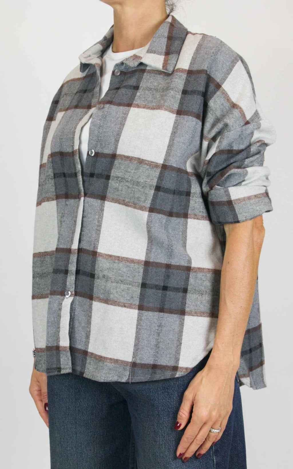 Off-On - Camicia flanella check - Grigio / panna