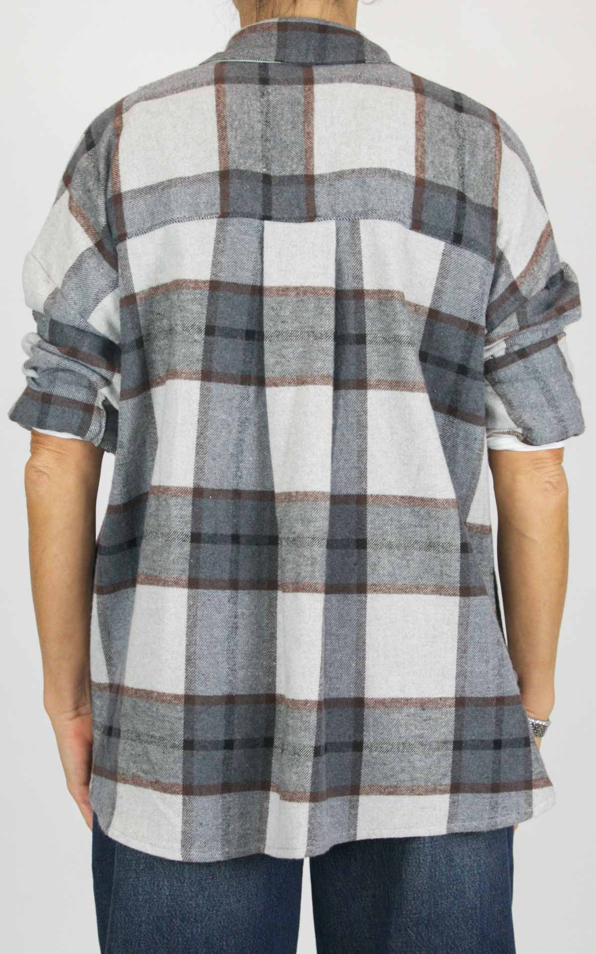 Off-On - Camicia flanella check - Grigio / panna