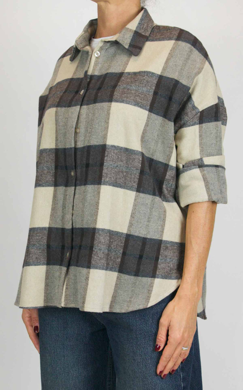 Off-On - Camicia flanella check - Crema / moro