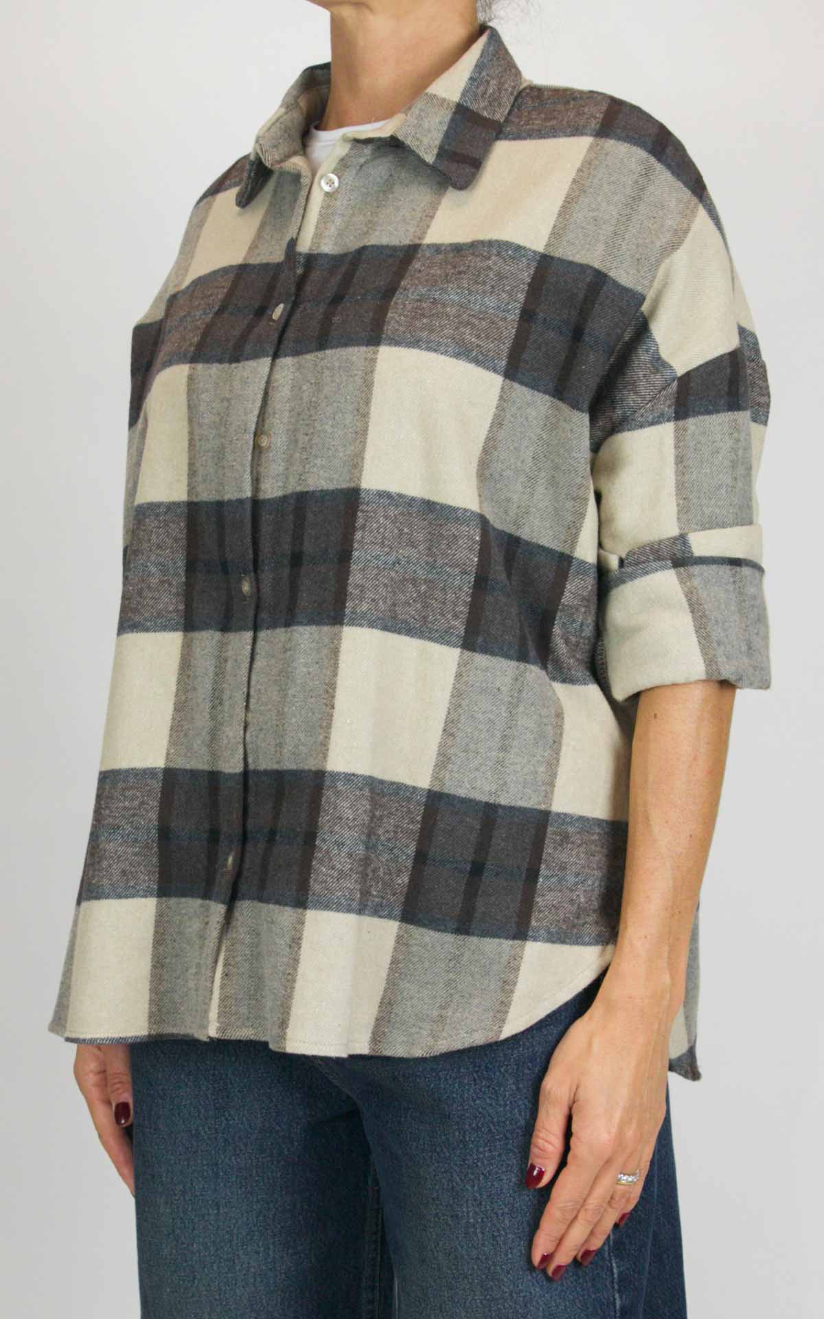 Off-On - Camicia flanella check - Crema / moro
