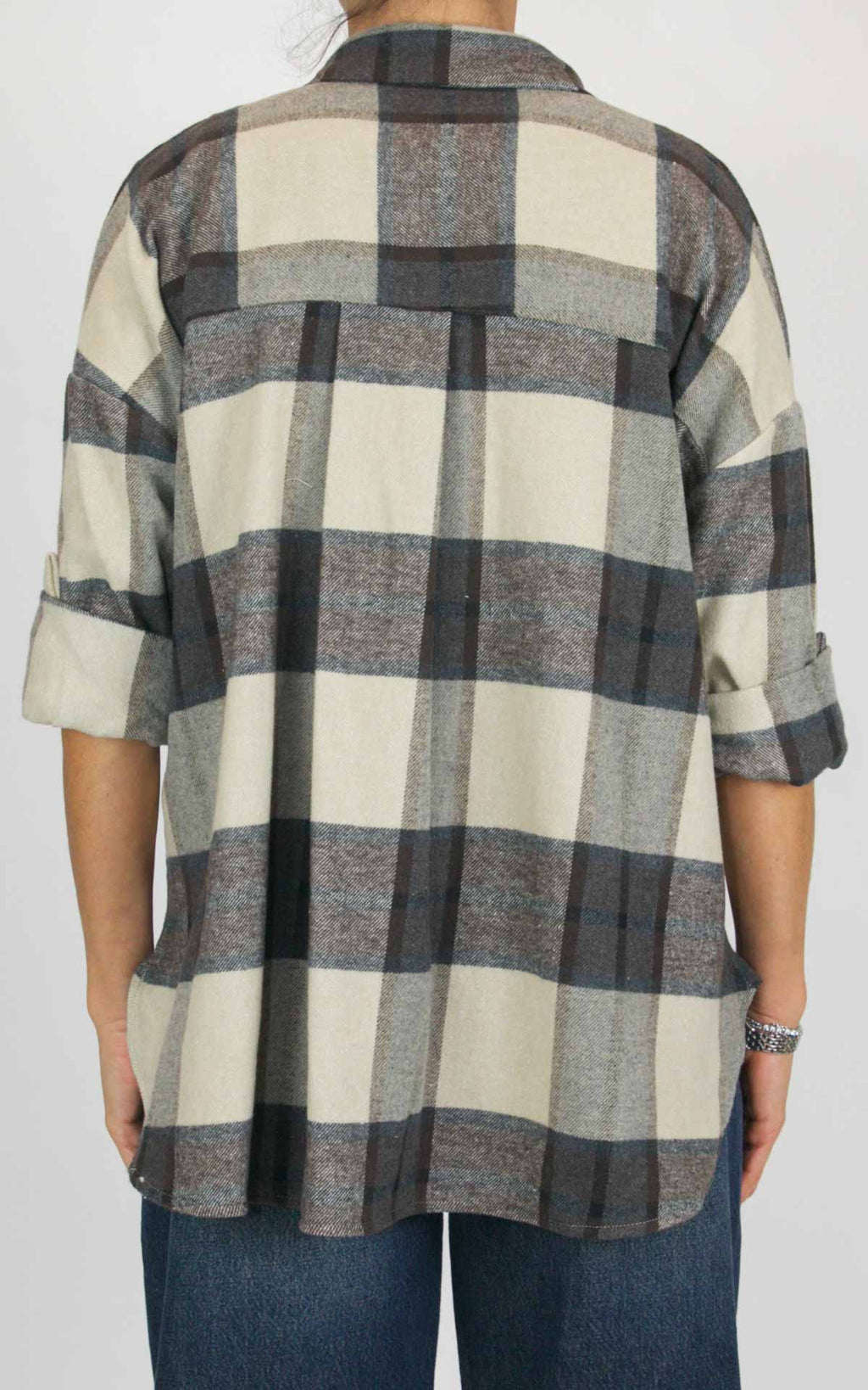 Off-On - Camicia flanella check - Crema / moro