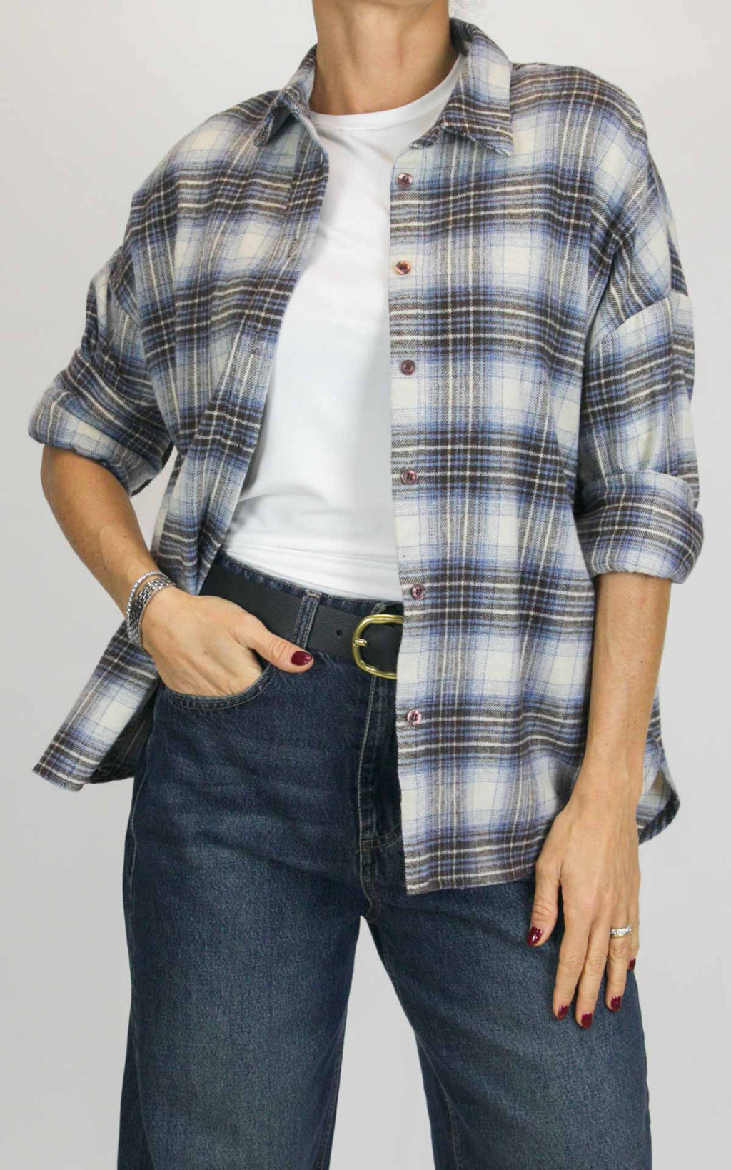 Off-On - Camicia flanella check - Panna / moro