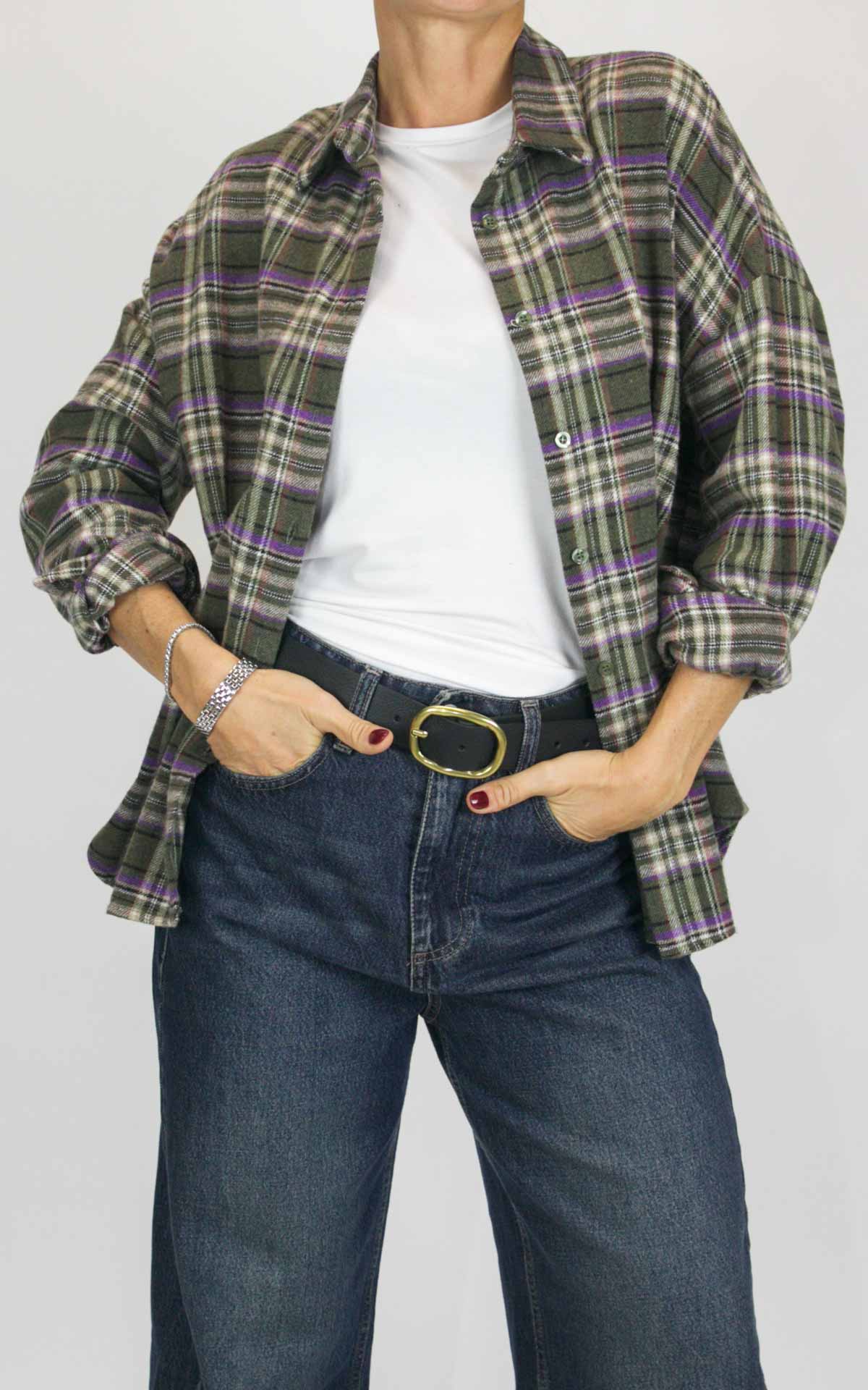 Off-On - Camicia flanella check - Verde / viola