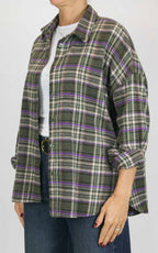 Off-On - Camicia flanella check - Verde / viola