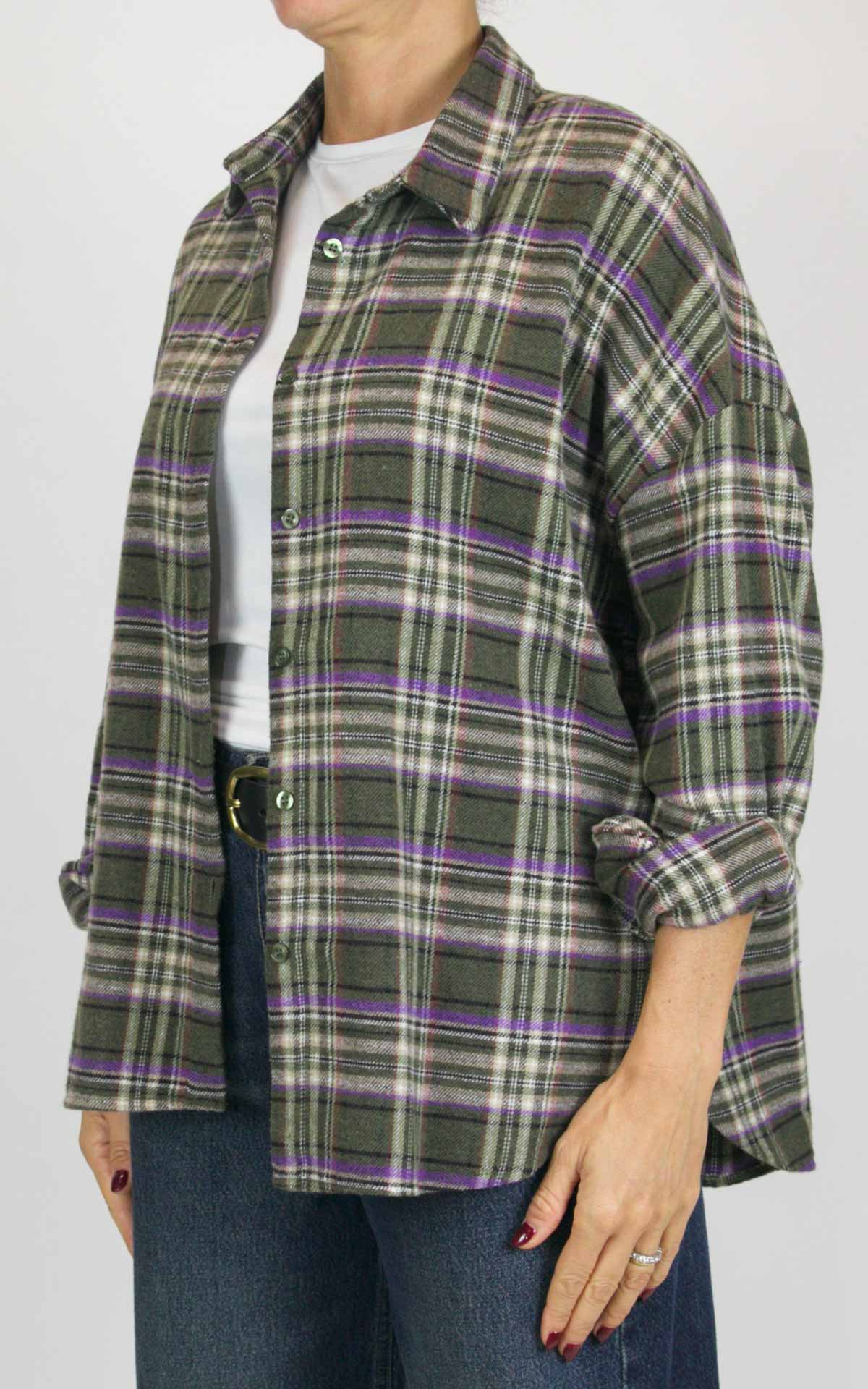 Off-On - Camicia flanella check - Verde / viola