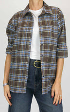 Off-On - Camicia flanella check - Celeste / moro