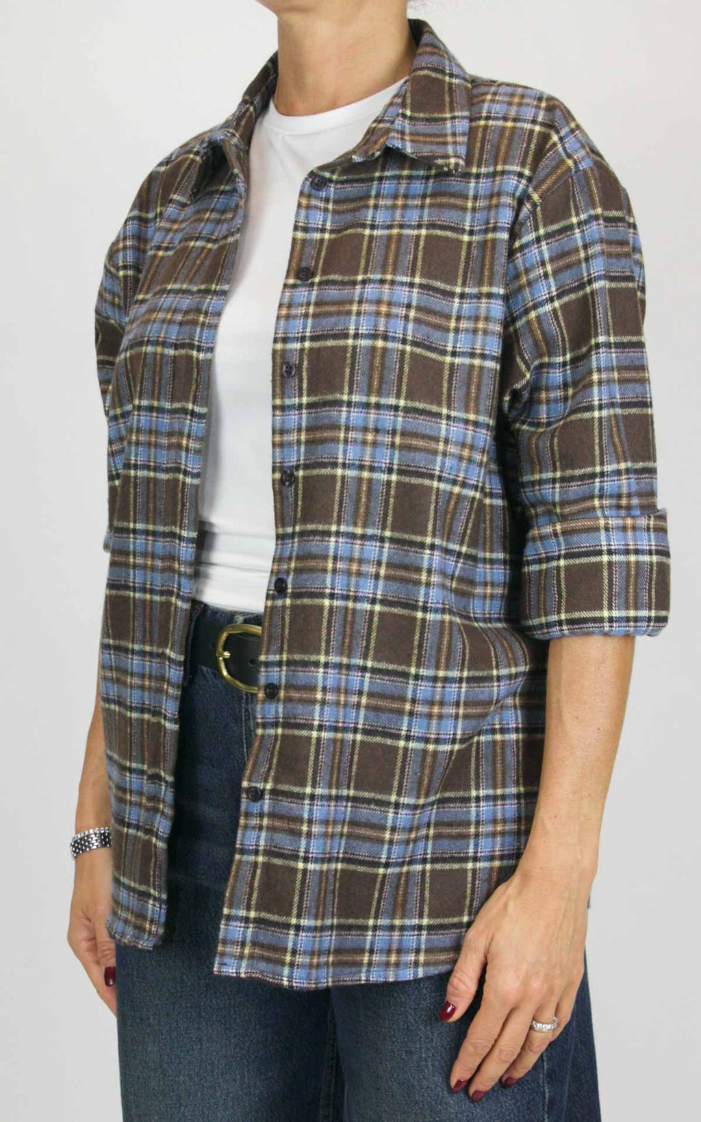 Off-On - Camicia flanella check - Celeste / moro