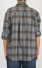 Off-On - Camicia flanella check - Celeste / moro