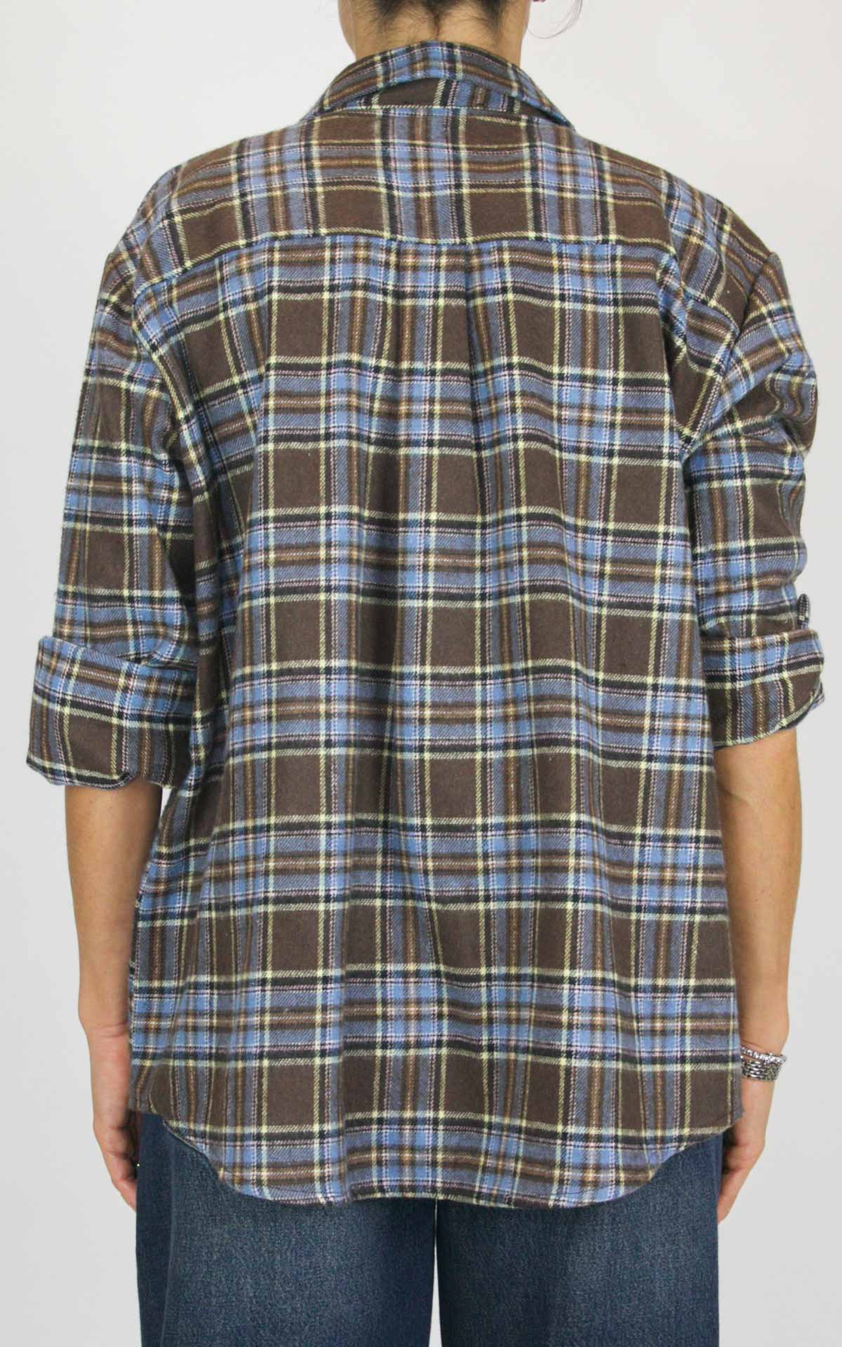 Off-On - Camicia flanella check - Celeste / moro