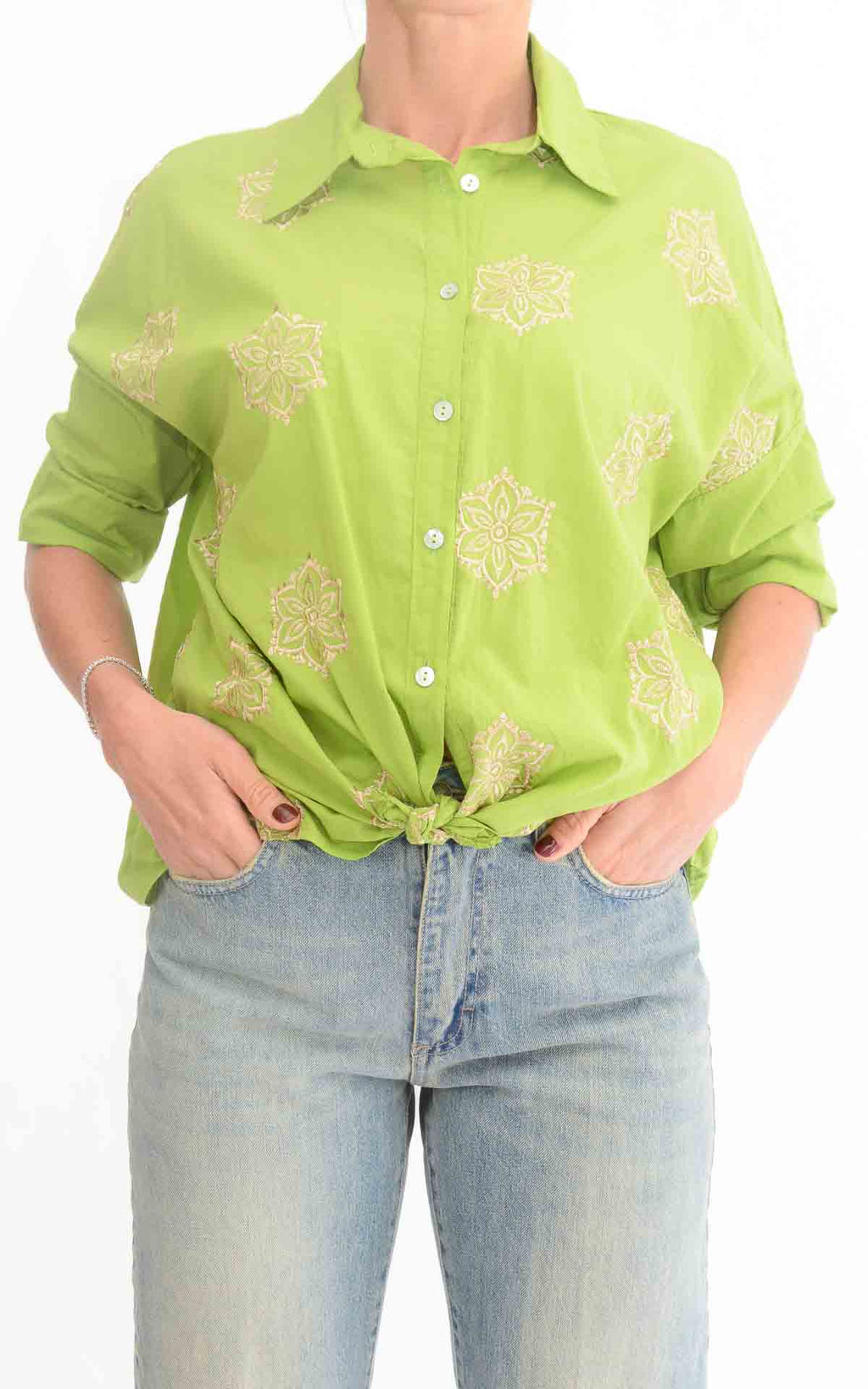OFF-ON - Camicia con ricami - Verde pistacchio