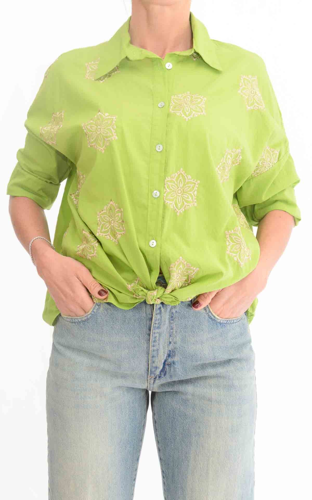 OFF-ON - Camicia con ricami - Verde pistacchio