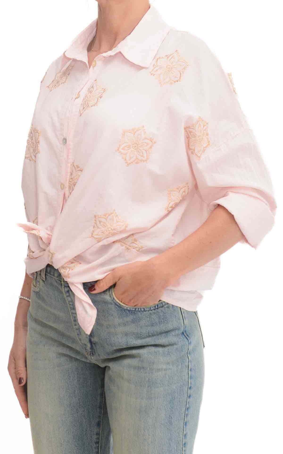 OFF-ON - Camicia con ricami - Rosa cipria