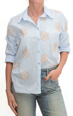 OFF-ON - Camicia con ricami - Celeste