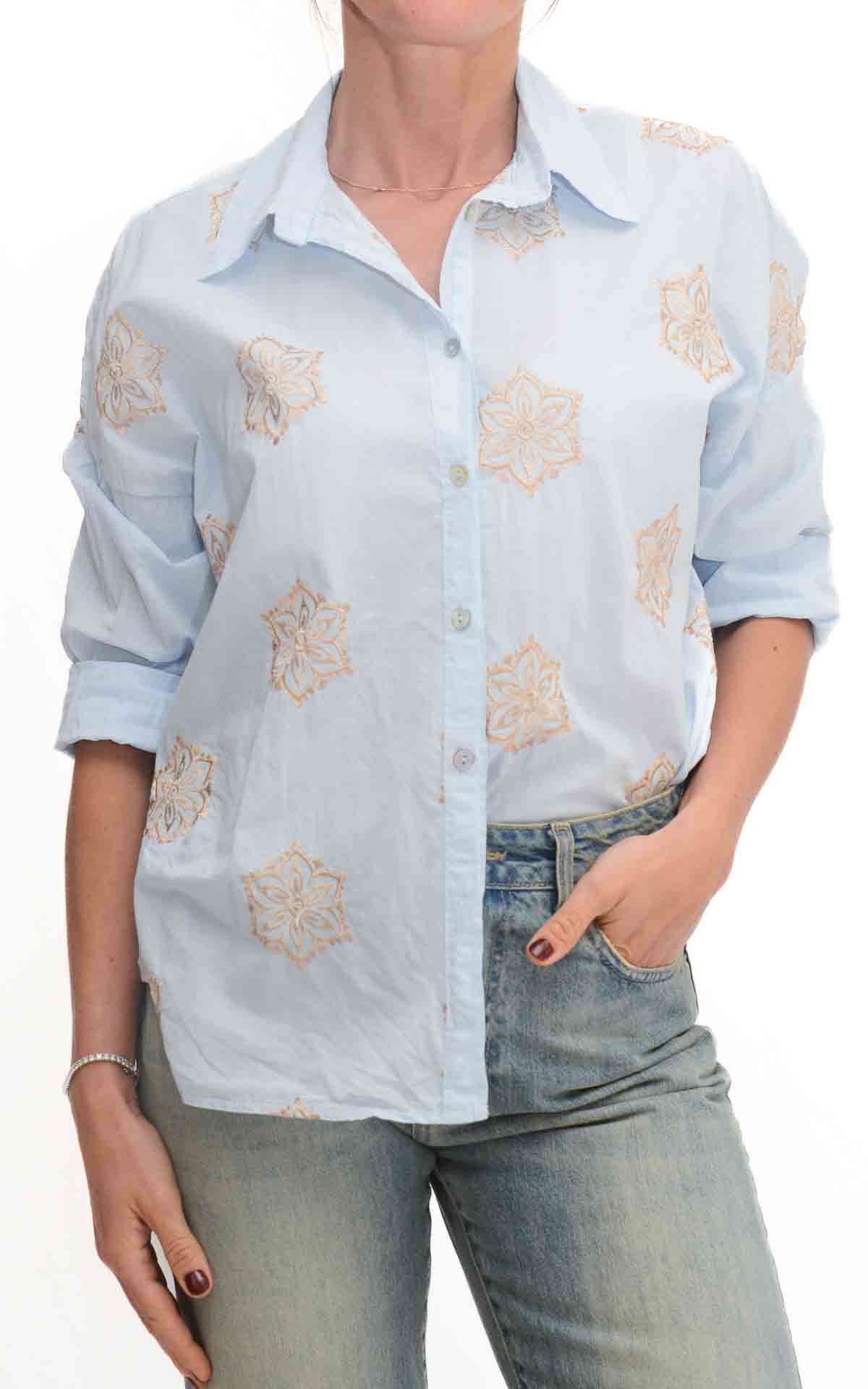 OFF-ON - Camicia con ricami - Celeste