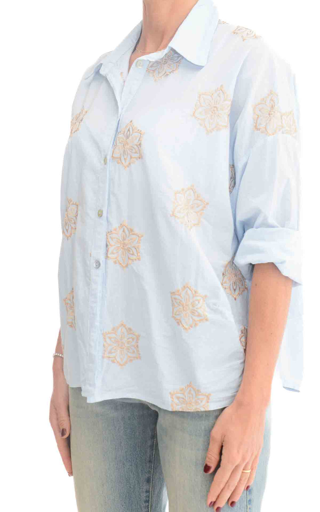 OFF-ON - Camicia con ricami - Celeste