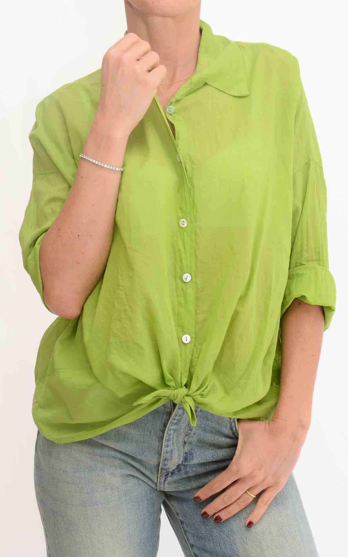 OFF-ON - Camicia in mussola tinta unita - Verde pistacchio