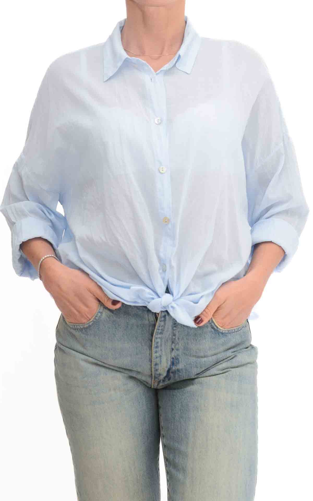 OFF-ON - Camicia in mussola tinta unita - Celeste