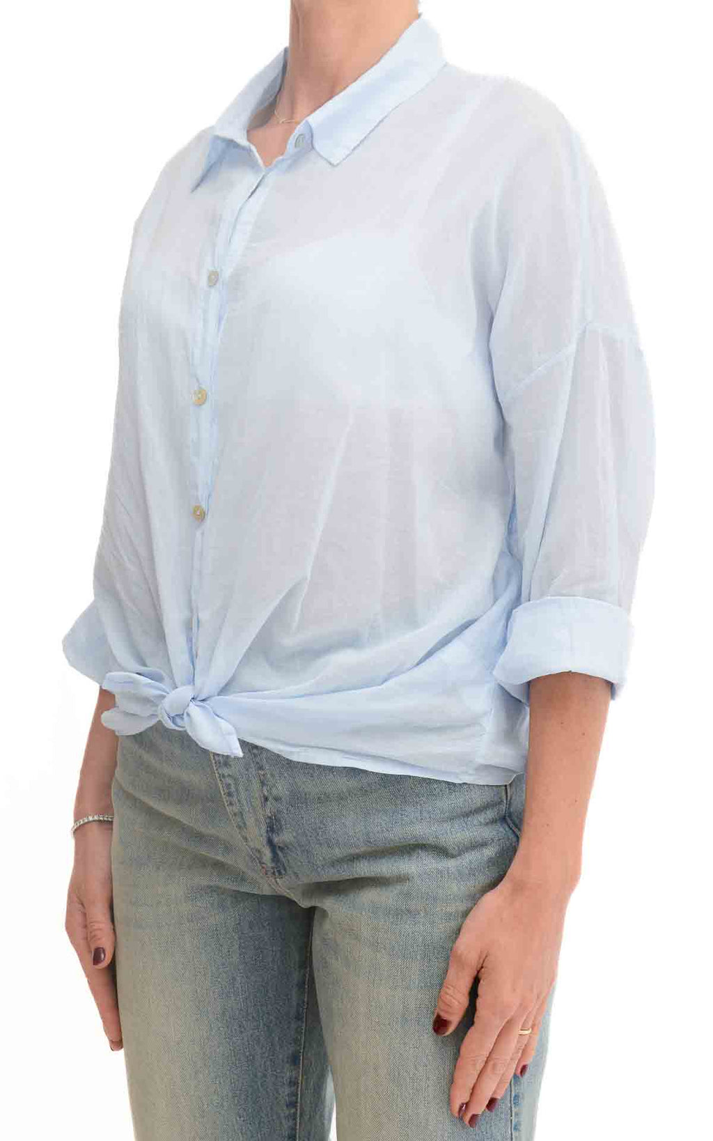 OFF-ON - Camicia in mussola tinta unita - Celeste