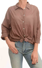 OFF-ON - Camicia in mussola tinta unita - Cioccolato