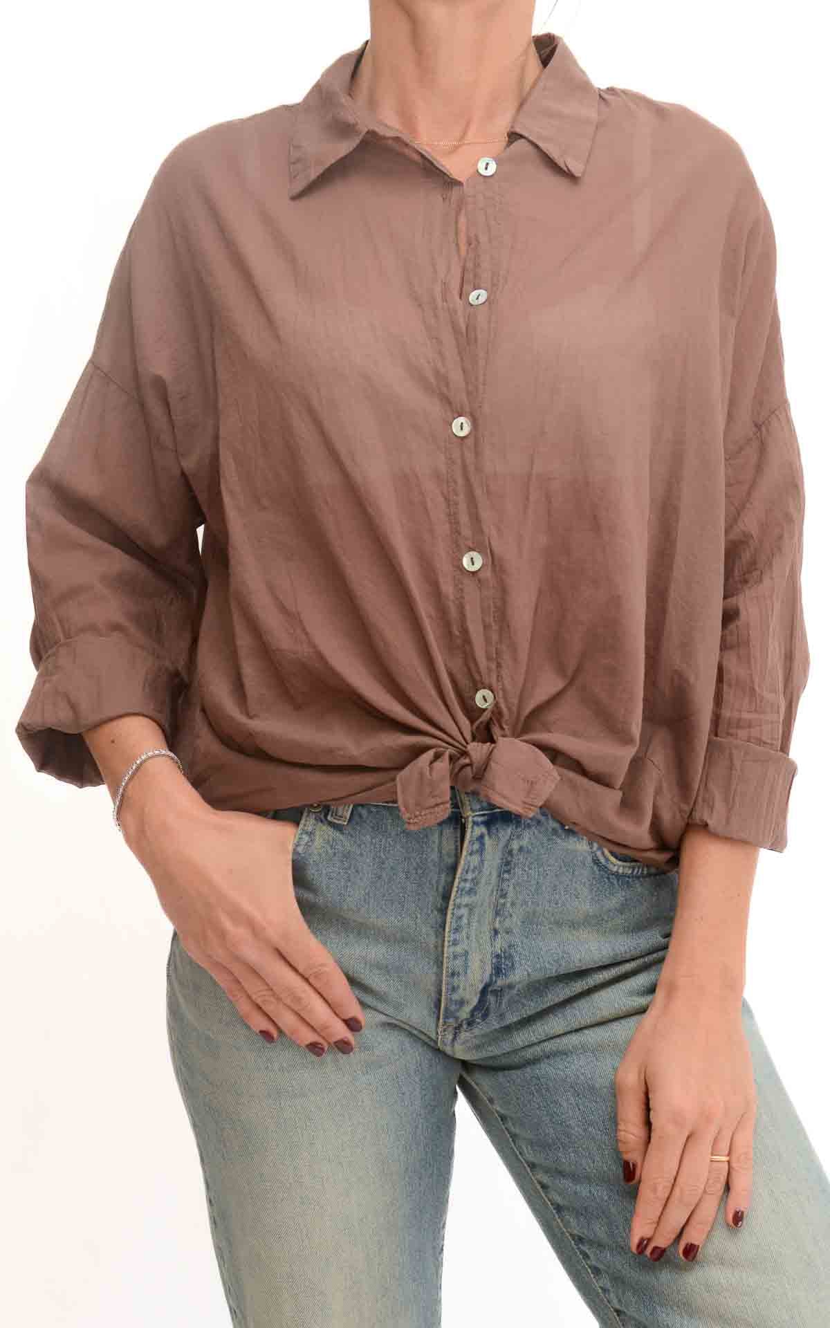 OFF-ON - Camicia in mussola tinta unita - Cioccolato