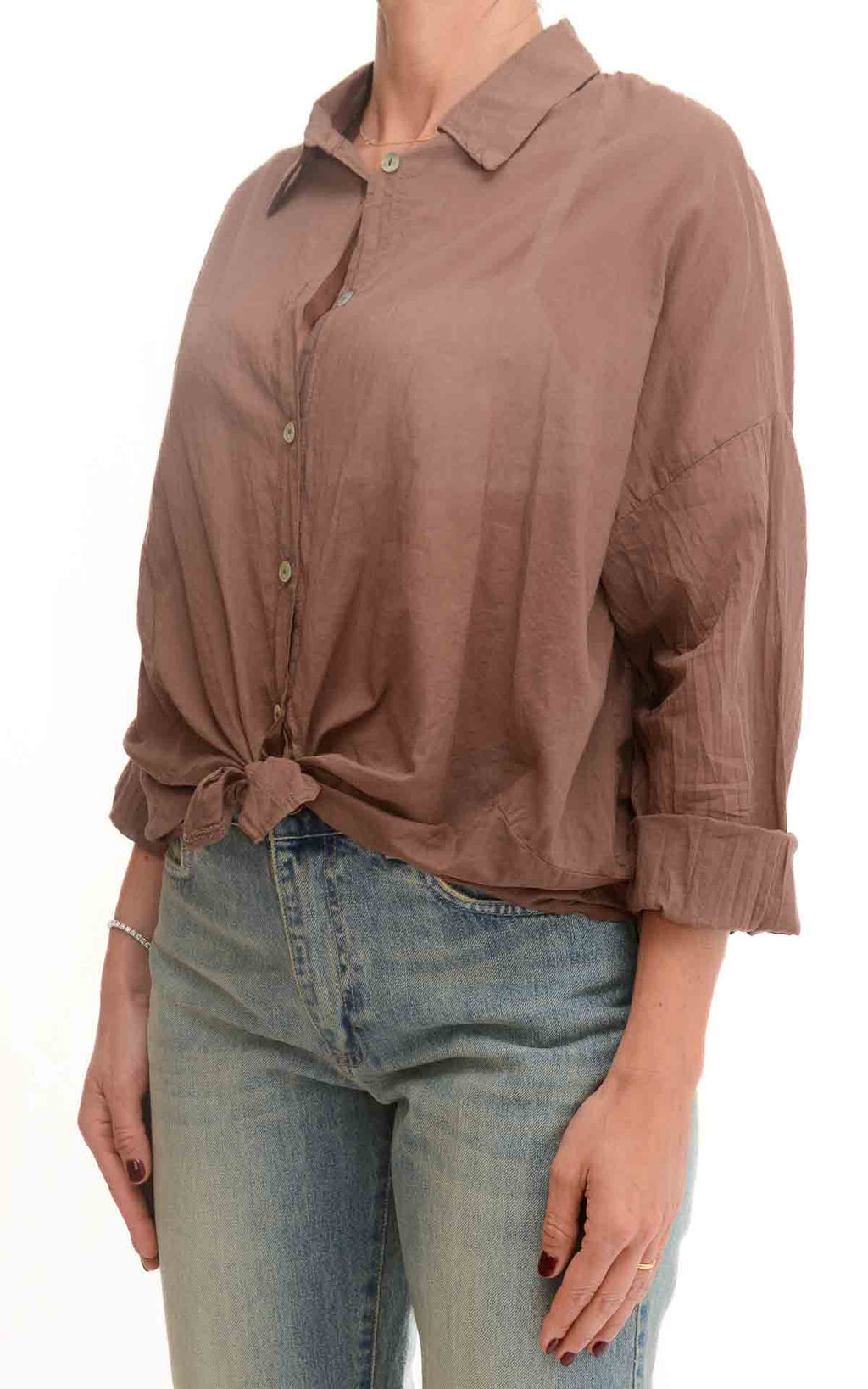 OFF-ON - Camicia in mussola tinta unita - Cioccolato