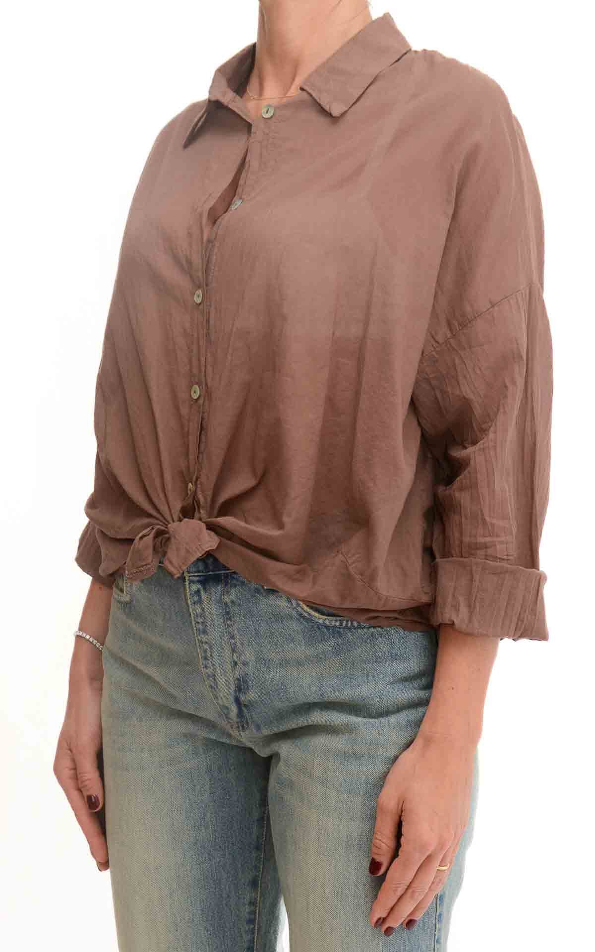 OFF-ON - Camicia in mussola tinta unita - Cioccolato