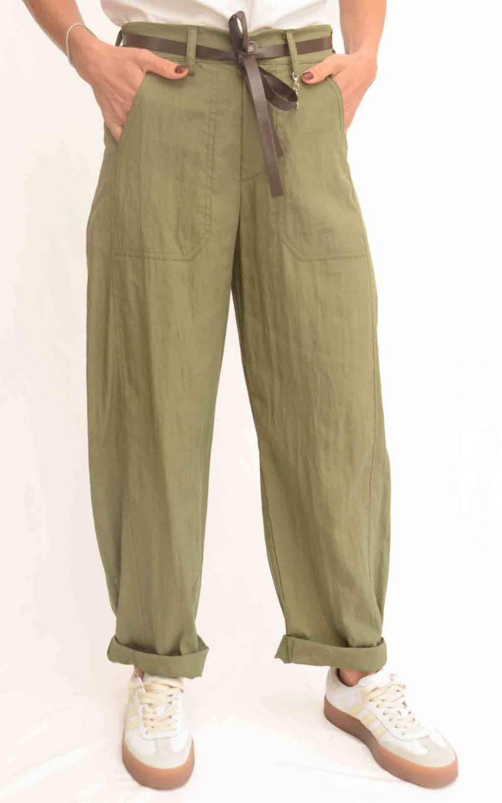 Susymix - Pantalone stellina ovetto in tessuto fluido - Verde militare