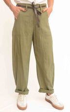 Susymix - Pantalone stellina ovetto in tessuto fluido - Verde militare