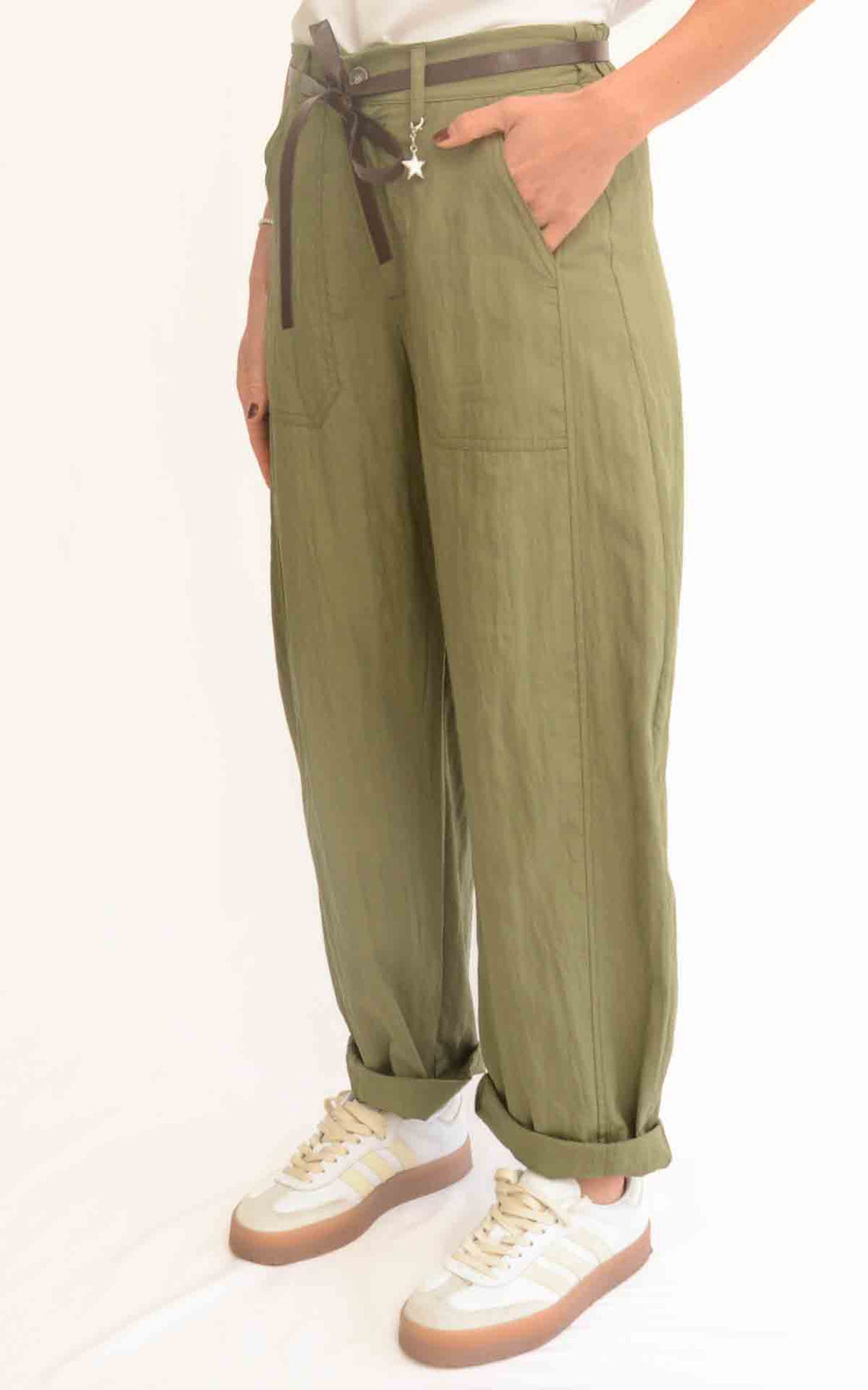 Susymix - Pantalone stellina ovetto in tessuto fluido - Verde militare