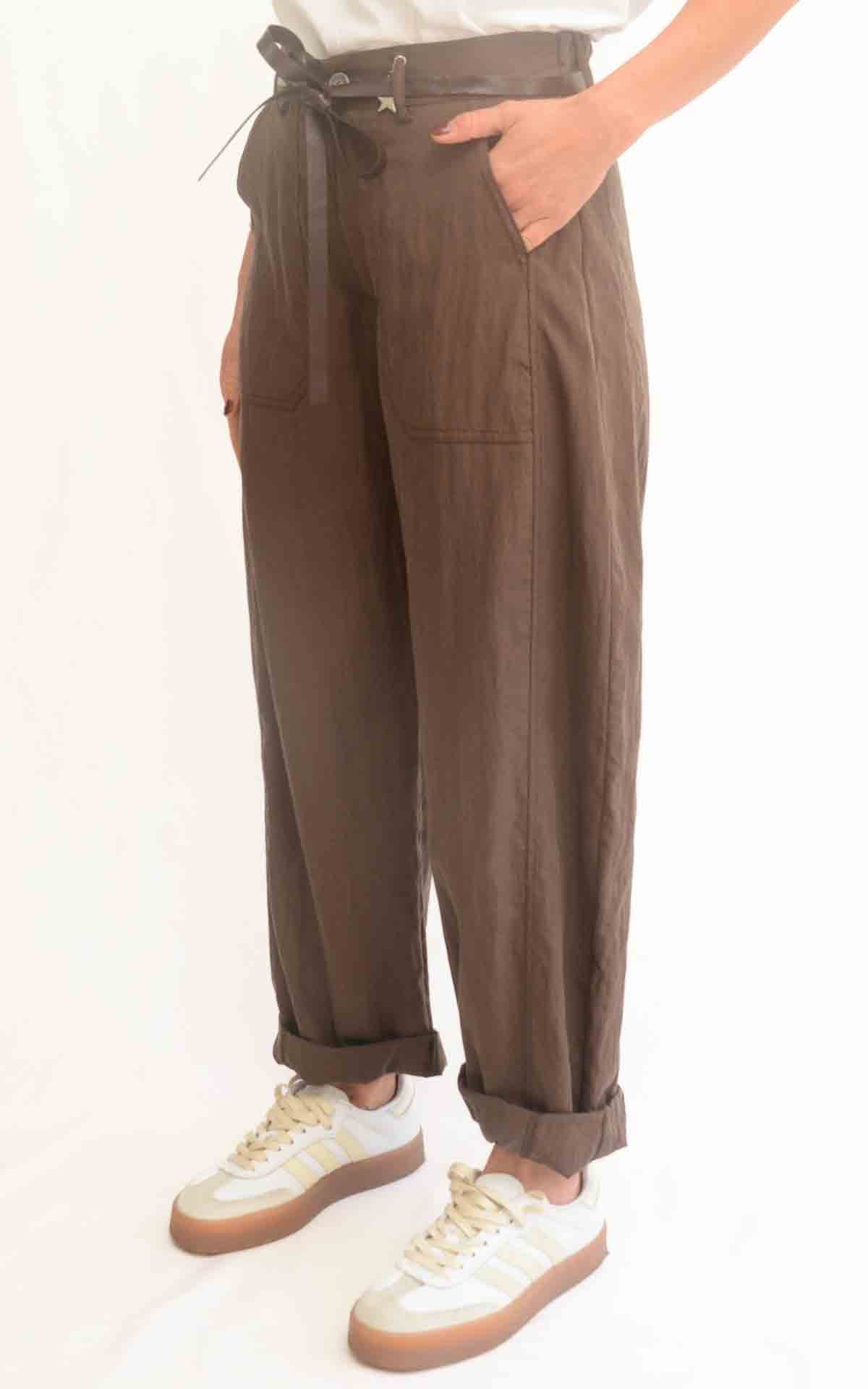 Susymix - Pantalone stellina ovetto in tessuto fluido - Moro