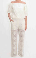 Susymix - Completo blusa e pantalone in pizzo - Panna